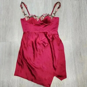 NWT Here Comes the Sun Women's Rose Garden Floral Applique Dress Merlot Medium